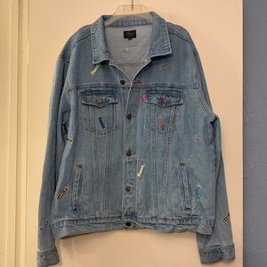 Fuct All Over Embroidery Denim Trucker Jacket, size XXL